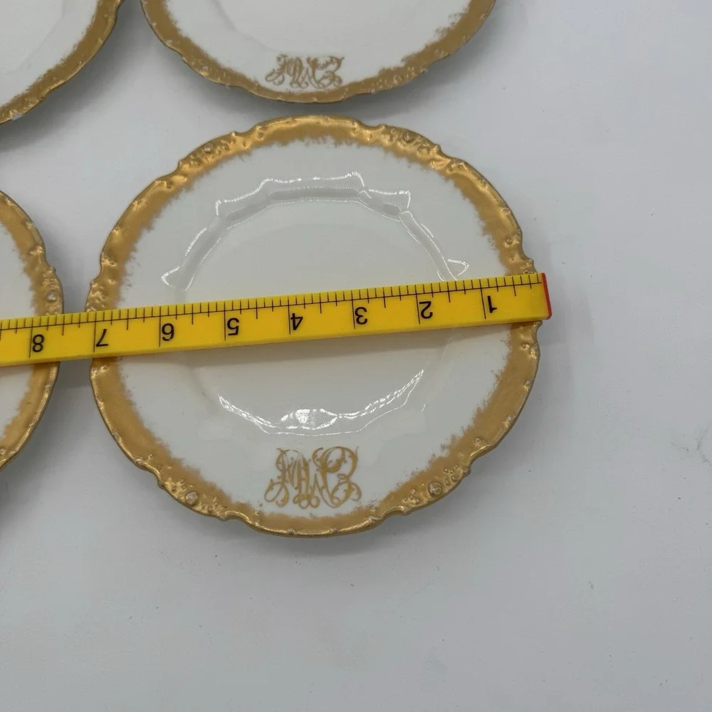 Antique 1909 Set 4 La Seynie P&P Limoges Plates Lycetts Decorators Gold Monogram